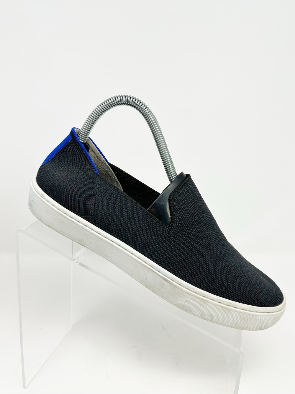 Rothy's The Sneaker Slip-On Shoes Womens Black Blue & White Heel Stripe Size 8.5